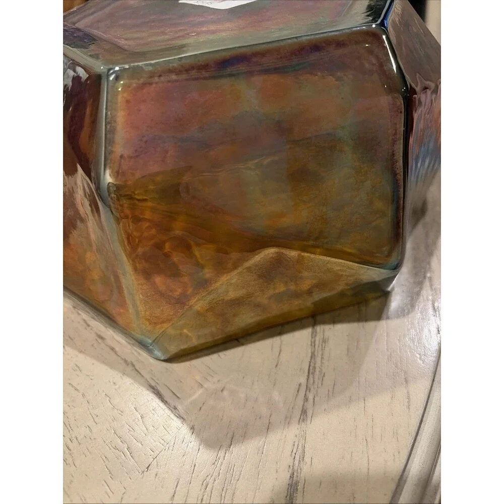 Pier One Iridescent Angles Teal Glass Vase 8